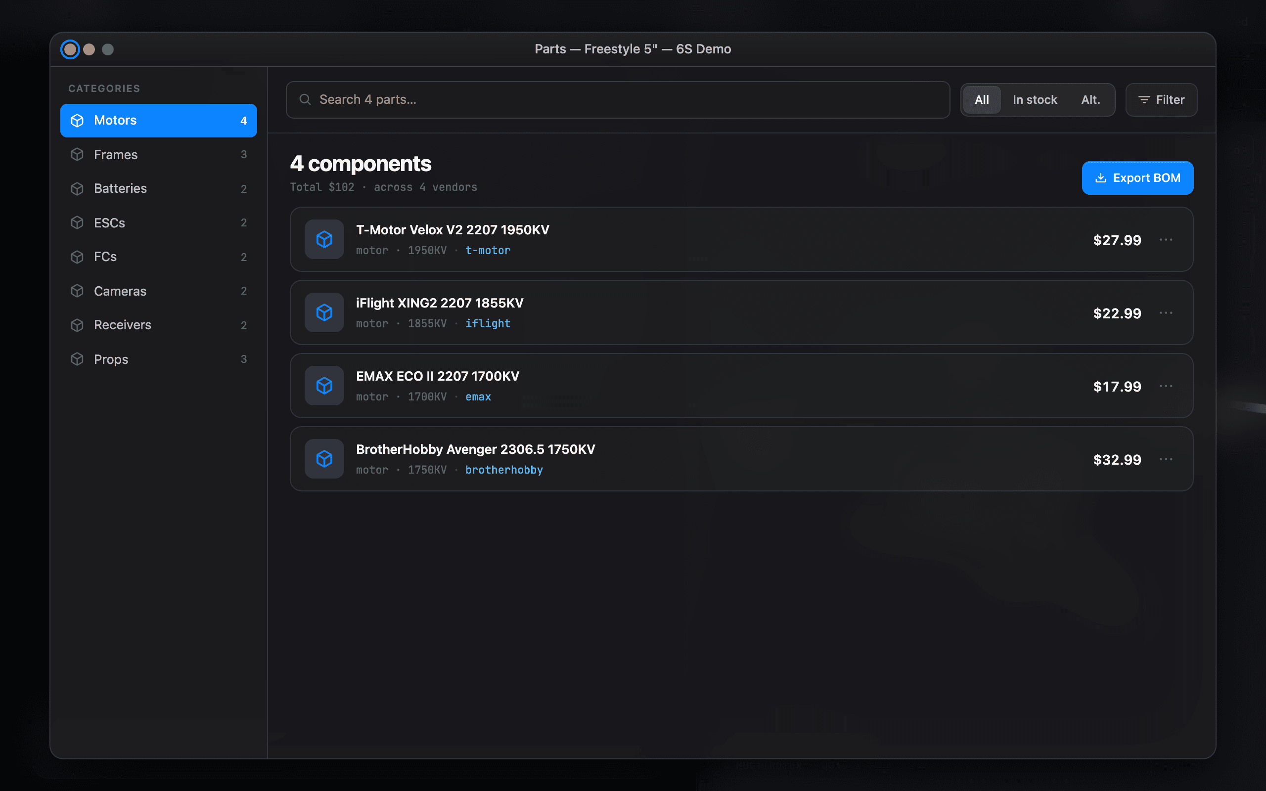 The DRONA parts catalog browser